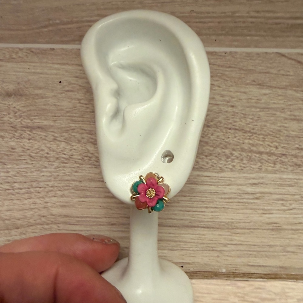 New Vibrant Pink and Green Floral Earrings